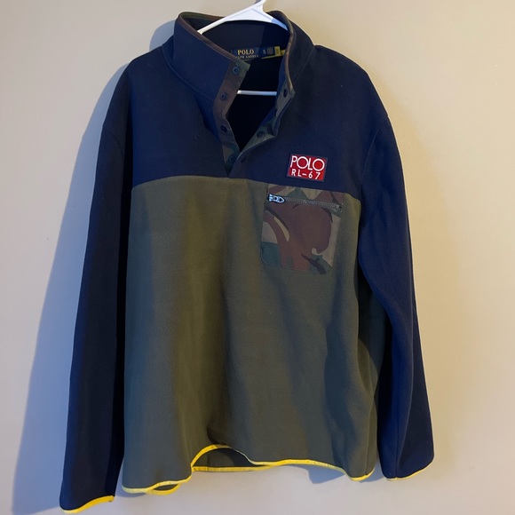 Polo Ralph Lauren RLPC67 USA Flag Fleece Navy Green Pullover Jacket - Picture 2 of 9